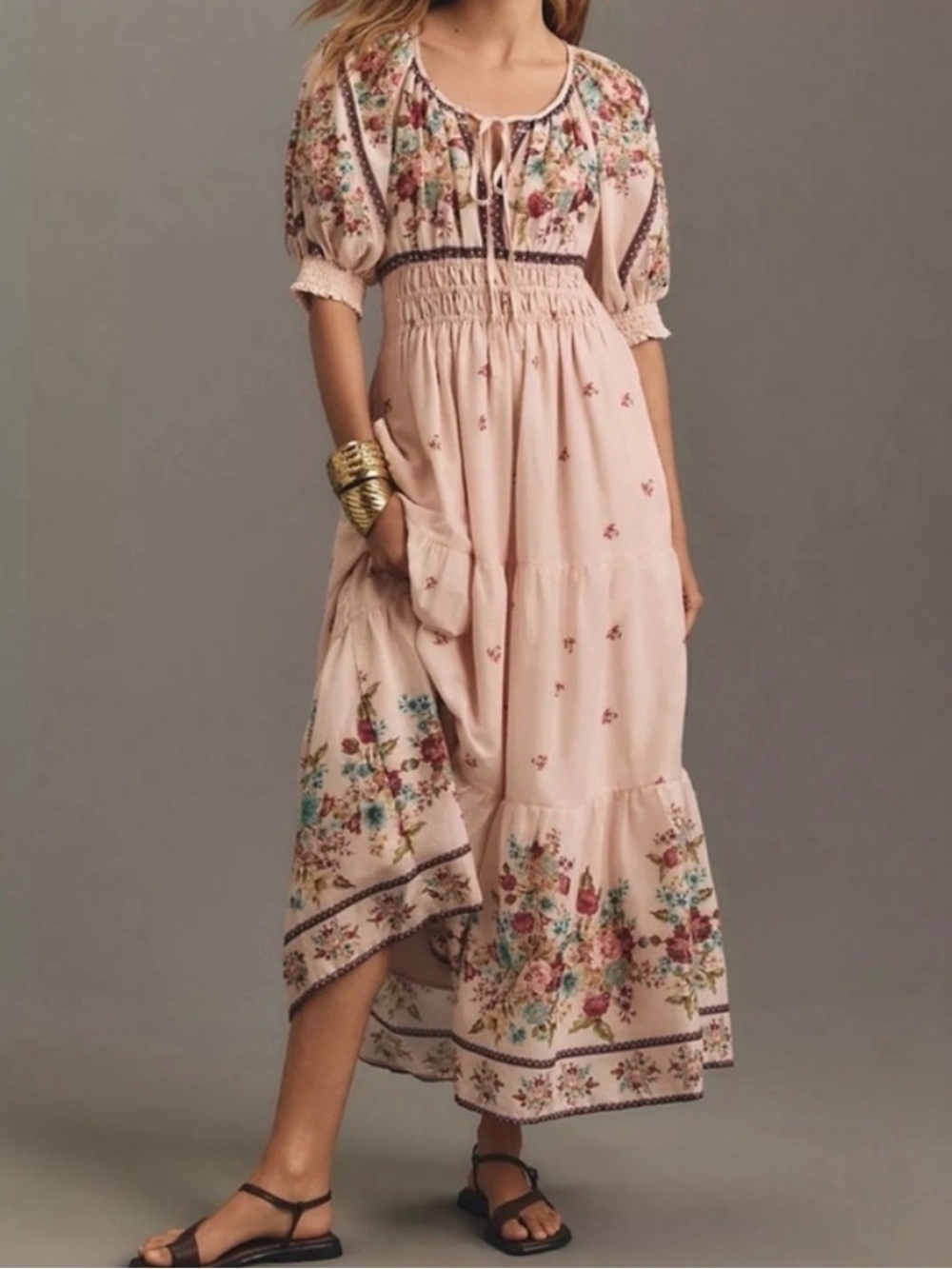Anthropologie Blush Pink Floral Maxi Dress - Picture 4 of 8